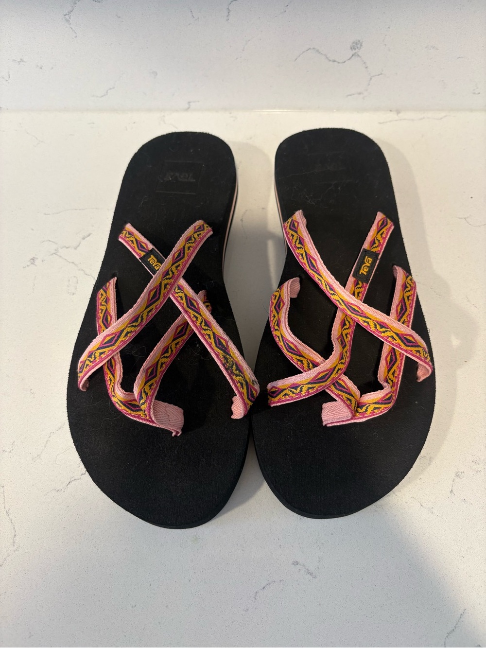 Teva Women’s Pink & Yellow Patterned Strap Sandals